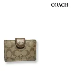 『美品』COACH二つ折り財布シグネチャー ブラウン レザーレディースコンパクト