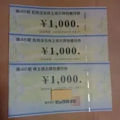 ビックカメラ 株主優待券 3000円分