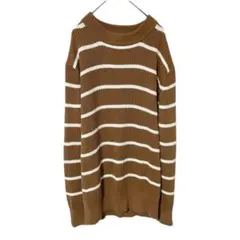 【美品】GU コットンアゼ ボーダー クルーネック セーター M ブラウン