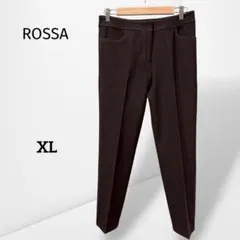 【ロッサ】ストレッチパンツ センタープレス 茶 上品 美脚効果 きれいめ XL