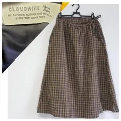 CLOUDNINE チェック柄 巻きスカート風 ロングスカート 綿100 M～L