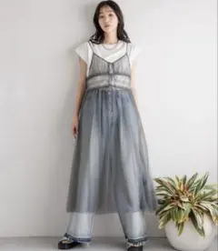 LOWRYS FARM シースルー キャミワンピース グレー