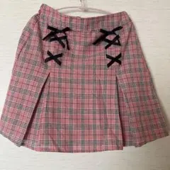 DORRY RIBONリボン付きピンクチェックスカパン160 美品