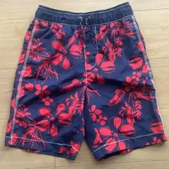 ネイビー赤花柄男の子用水着