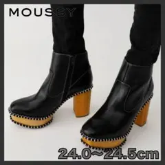 MOUSSY ウッドソールブーツ ブラック L 24.0 24.5