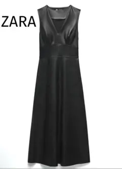 【完売品】★ ZARA レザージャンパースカート ロングワンピース ブラック