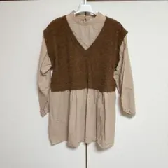 レイヤード 長袖 トップス ビスチェ ブラウス ニット