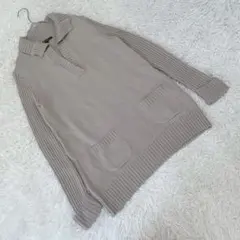 【23区】 (40) 長袖ニットチュニック オープンカラー フロントポケット