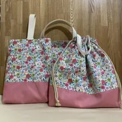 入園入学3点セット　ハンドメイド　花柄　レッスンバック　上靴入れ　体操着袋