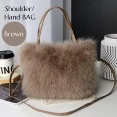 ショルダーバッグ❣️もこもこ 2way ブラウン レディース ファーバッグ 通勤