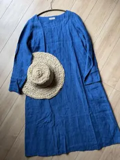 オススメ　リネン　麻　ワンピース サマンサモスモス　SM2 ブルー