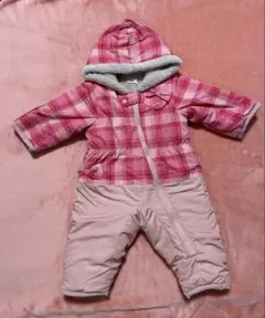 ボブソン　キムラタン　ジャンプスーツ　フリース裏地 ピンク系チェックロンパース