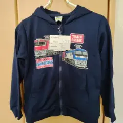 新品、タグ付き、貨物列車プリント フード付きパーカー 120