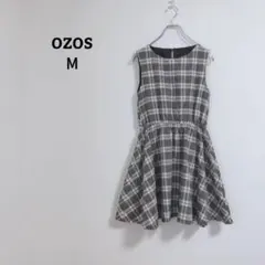 オゾック　ワンピース　フレア　ノースリーブ　チェック　ウエストゴム　綿　Ｍのサムネイル