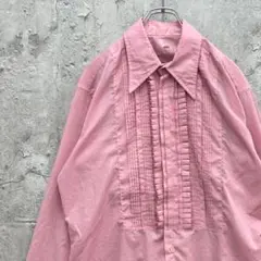 フリルシャツ　ドレスシャツ　ヴィンテージシャツ　長袖　古着　ピンク　15