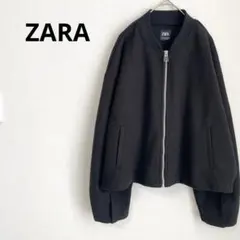 《ZARA》ブルゾン ジップアップジャケット ウール調 黒 ブラック USA/Lのサムネイル