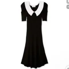 タグ付き　LILY BROWNアイレットカラーリブニットワンピース　ブラック