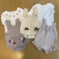 いちご&さくらんぼモチーフ付きニットサロペット ロンパースまとめ売り