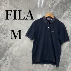 FILA メンズ M ネイビー ポロシャツ 半袖 刺繍ロゴ 古着 美品のサムネイル