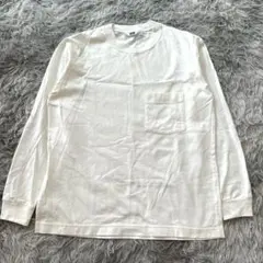 【UNIQLO】 ホワイト 長袖ロングTシャツ (M) 綿 カジュアル シンプル