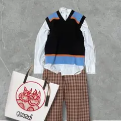 【UNIQLO × MARNI コラボ】 配色ニットベスト　ブラウン　L