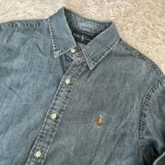 ラルフローレン　長袖デニムシャツ　M 古着　良フェード！　ヴィンテージ