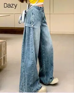 ワイドデニムパンツ 裾ドローコード仕様