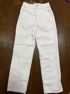 INGNI ホワイト ハイウエスト デニムパンツ ストレート バックリボン