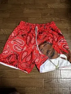 TUPAC SHAKUR BLOODSバンダナ柄 レッド ショートパンツG142