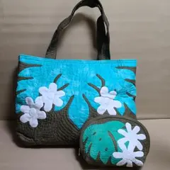 ハワイアンキルト♥️トートバッグ&ポーチセット ティアレ ブラウン No.12
