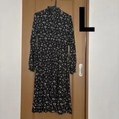 repipi armario レピピアルマリオ 長袖花柄ロングワンピース L 黒