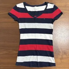 TOMMY HILFIGER ストライプ Vネック Tシャツ XS