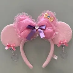 ディズニー ミニー カチューシャ ピンク リボン イヤリングカチューシャ