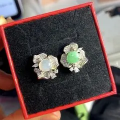 天然 A貨 翡翠 フラワー ピアス ABカラー 紫 グリーン SV925