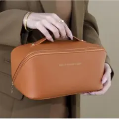 メイクポーチ 化粧ポーチ コスメ バニティポーチ 旅行ポーチ 大容量 ブラウン