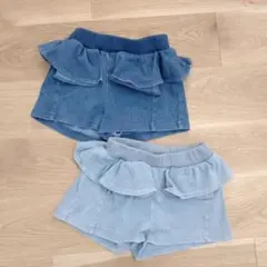 フリル付きデニムショートパンツ 2色セット プティマイン　90 女の子