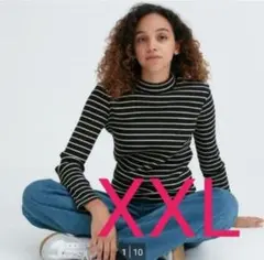 ユニクロ　リブハイネックボーダーT XXL ブラック