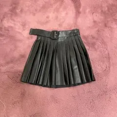 ZARA ブラックプリーツスカート ベルト付き　フェイクレザー