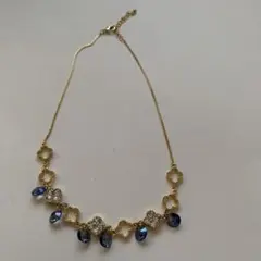 ゴールド✖️ブルービジュわネックレスリバーシブル風上品デザイン