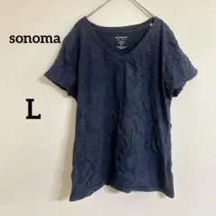 sonoma 【L】 Vネック Tシャツ ネイビー シンプル 無地 海外古着