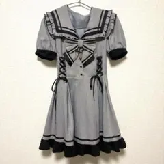 サイドレースアップセーラーワンピース （グレー）　地雷系