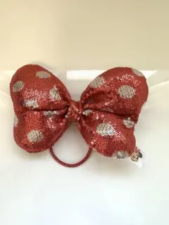 ディズニーリゾート　ミニー　リボン　ヘアゴム　スパンコール