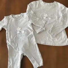 花柄刺繍ロンパース・カバーオールセット