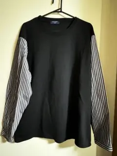 ストライプ袖の黒い長袖カットソー XL