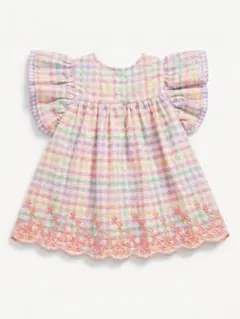 【美品】パステルチェック柄 フリルワンピース
