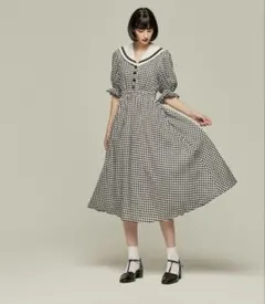 evelyn エブリン チェックカットOP ワンピース チャコール ロング