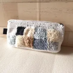 ミックス糸のパッチワーク風ポーチ