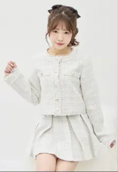 バックレースアップツイードミニキャミワンピース