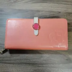 CLATHASクレイサス　コーラルオレンジ カメリア柄エンボス 長財布　収納沢山のサムネイル