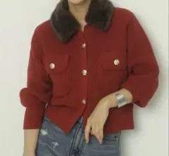 【新品タグ付き】アプワイザーリッシェ 衿ファーニットブルゾン